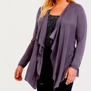 Grey Ruffle Hem Open Cardigan